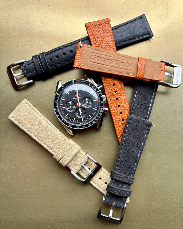 Omega Speedmaster Ultraman mit vier StrapKlub-Bändern – Übersicht