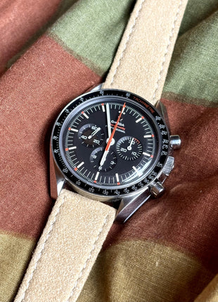 Alcantara® Travertine on Omega Speedmaster Ultraman – lifestyle view