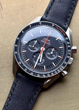 Pigskin 9 to 5 on Omega Speedmaster Ultraman – lifestyle view