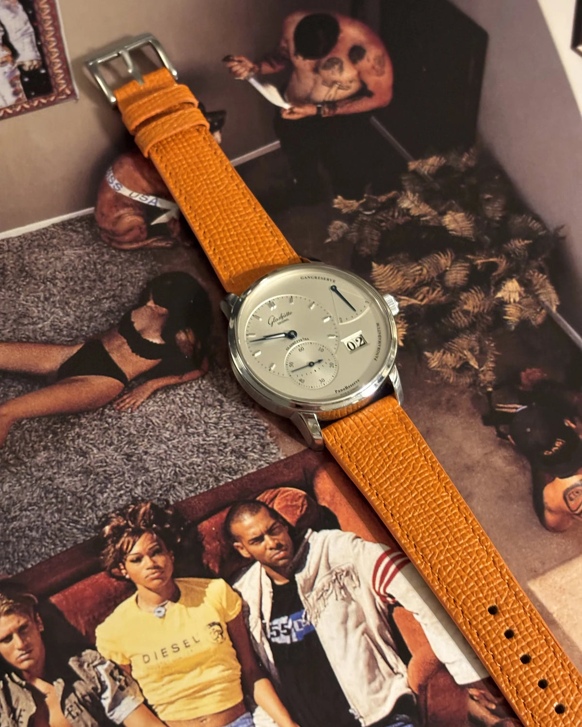 Glashütte Original PanoReserve mit orangefarbenem Rindsleder French Style „Ecstasy“ – Gesamtansicht